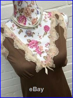 Vintage St Michael M&S Brown Slip Under Garment Night Dress Nightie Small XS