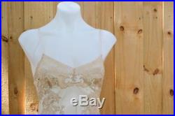 Vintage Stunning French Couture Slip Dress Beige Silk Taupe Floral Lace EUC #5