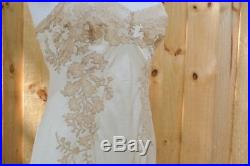 Vintage Stunning French Couture Slip Dress Beige Silk Taupe Floral Lace EUC #5