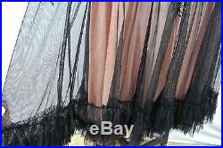 Vintage Style Black Lace Dress M NATAYA Formal Tie back with Pink Slip