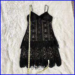 Vintage Sue Wong Slip Dress Crochet Soutache Embroidered Mesh Y2K Sz 10 Flapper