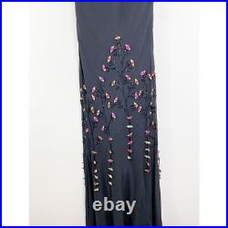 Vintage Sue Wong Slip-Dress Inspired Black Silk Beaded Roses Gown Sz 4