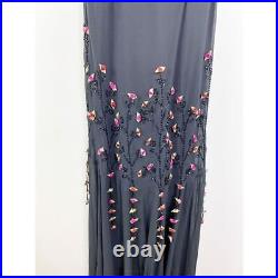 Vintage Sue Wong Slip-Dress Inspired Black Silk Beaded Roses Gown Sz 4