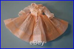 Vintage Tagged Madame Alexander Elise Sheer Shell Pink Dress& Flocked Slip 1958