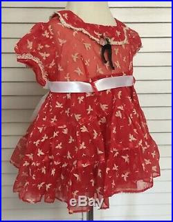 Vintage Tagged Styled By Donna Girls Toddlers Red Sheer Dress with Attached Slip