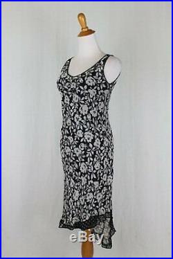 Vintage Tessuto Black and White Floral Print Silk Dress with Slip Liner XS