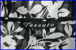 Vintage Tessuto Black and White Floral Print Silk Dress with Slip Liner XS