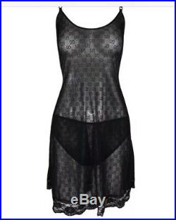Vintage Tom Ford By Gucci Runway 98 Black Mesh Slip GG Baby Doll Dress Size M
