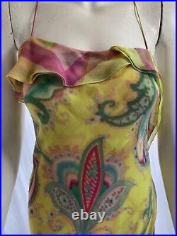 Vintage Ungaro Parallele 2000s Y2K Silk Chiffon Brightly Patterned Slip Dress