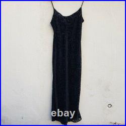 Vintage Ungaro Women's Black Velvet Burnout Midi Slip Dress Size 10