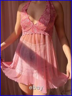 Vintage VS pink Sheer Lace Slip Dress