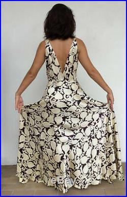 Vintage VTG 1940s 40s Satin Designer Kalmour Patterned Slip Dress Full Gown
