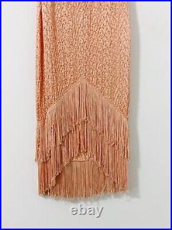 Vintage VTG Made in NYC 4-U Coral Fringe Flapper Midi Dress Size Medium Stretch