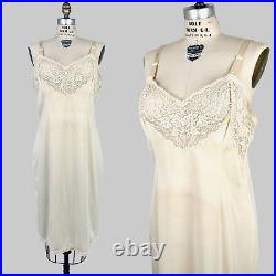 Vintage VTG lingerie slip dress 1940s nylon sheer lace nightgown