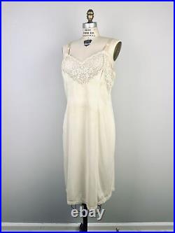 Vintage VTG lingerie slip dress 1940s nylon sheer lace nightgown