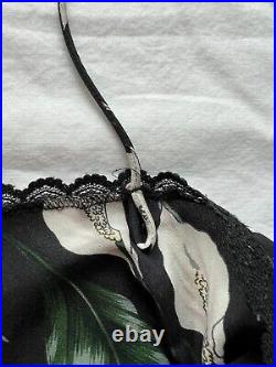 Vintage Valentino Intimo Floral Lily Slip Dress Black White 90s Lingerie S/M