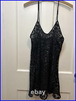 Vintage Valentino Intimo Slip Dress Black Sheer Cheetah Night Gown Lingerie