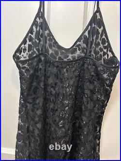 Vintage Valentino Intimo Slip Dress Black Sheer Cheetah Night Gown Lingerie