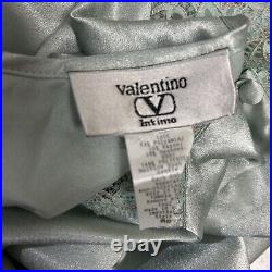 Vintage Valentino Intimo Slip Dress Robe Set Pale Green Lace Satin Chemise M