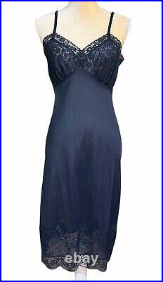 Vintage Van Raalte Full Slip Dress Blue Opaquelon Lace Nylon Nightgown Size 34