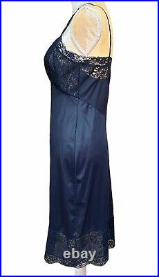 Vintage Van Raalte Full Slip Dress Blue Opaquelon Lace Nylon Nightgown Size 34