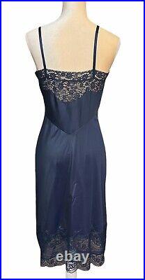 Vintage Van Raalte Full Slip Dress Blue Opaquelon Lace Nylon Nightgown Size 34