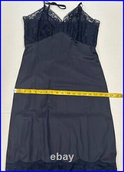 Vintage Van Raalte Full Slip Dress Blue Opaquelon Lace Nylon Nightgown Size 34