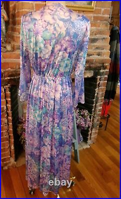 Vintage Vanity Fair 2 Pc Peignoir With Silky Gown & Robe Exotic Floral Print 34