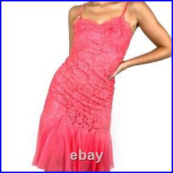 Vintage Vanity Fair Coral Pink Floral Lace Slip Dress Sundress Boho Small