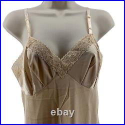 Vintage Vanity Fair Full Slip Dress Lace Nylon Cream Beige Lingerie Womens 34