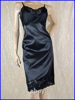 Vintage Vanity Fair Lingerie Shiny Slippery Lace Lingerie Black Dress Slip 38