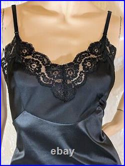 Vintage Vanity Fair Lingerie Shiny Slippery Lace Lingerie Black Dress Slip 38