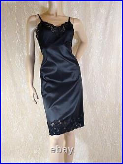 Vintage Vanity Fair Lingerie Shiny Slippery Lace Lingerie Black Dress Slip 38