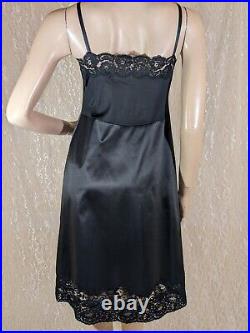 Vintage Vanity Fair Lingerie Shiny Slippery Lace Lingerie Black Dress Slip 38