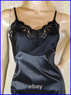 Vintage Vanity Fair Lingerie Shiny Slippery Lace Lingerie Black Dress Slip 38