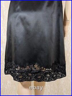 Vintage Vanity Fair Lingerie Shiny Slippery Lace Lingerie Black Dress Slip 38