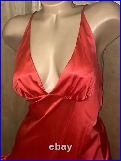 Vintage Vanity Fair Long Red Satin Nylon SZ 32 Flowing Nightie Dress Slip #15