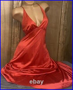 Vintage Vanity Fair Long Red Satin Nylon SZ 32 Flowing Nightie Dress Slip #15