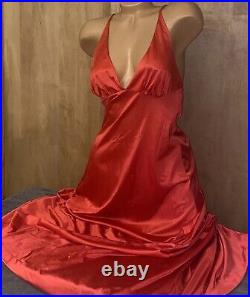 Vintage Vanity Fair Long Red Satin Nylon SZ 32 Flowing Nightie Dress Slip #15