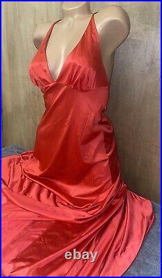 Vintage Vanity Fair Long Red Satin Nylon SZ 32 Flowing Nightie Dress Slip #15