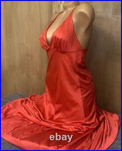 Vintage Vanity Fair Long Red Satin Nylon SZ 32 Flowing Nightie Dress Slip #15