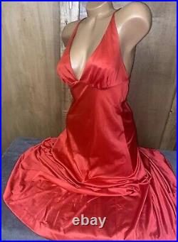 Vintage Vanity Fair Long Red Satin Nylon SZ 32 Flowing Nightie Dress Slip #15