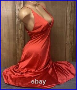 Vintage Vanity Fair Long Red Satin Nylon SZ 32 Flowing Nightie Dress Slip #15