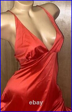 Vintage Vanity Fair Long Red Satin Nylon SZ 32 Flowing Nightie Dress Slip #15