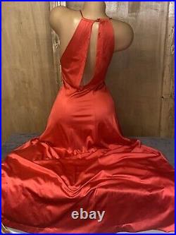 Vintage Vanity Fair Long Red Satin Nylon SZ 32 Flowing Nightie Dress Slip #15