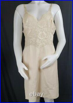 Vintage Vanity Fair Nude Lace Nylon Full Slip Dress Size 38 S Silky Lingerie USA