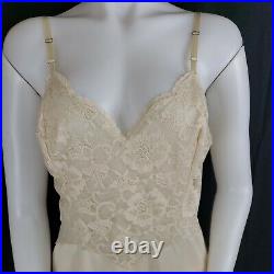 Vintage Vanity Fair Nude Lace Nylon Full Slip Dress Size 38 S Silky Lingerie USA