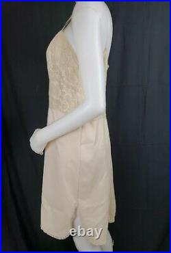 Vintage Vanity Fair Nude Lace Nylon Full Slip Dress Size 38 S Silky Lingerie USA