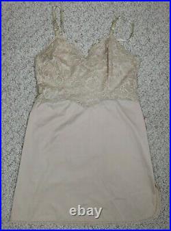 Vintage Vanity Fair Nude Lace Nylon Full Slip Dress Size 38 S Silky Lingerie USA