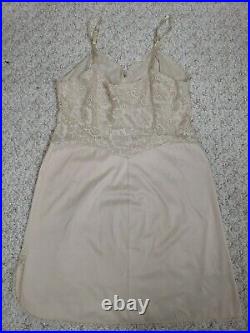 Vintage Vanity Fair Nude Lace Nylon Full Slip Dress Size 38 S Silky Lingerie USA